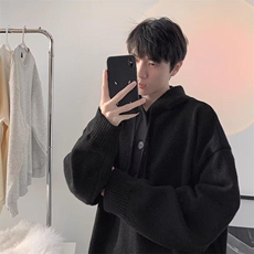 重磅秋冬装北极绒开衫毛衣美式复古休闲慵懒风针织衫加厚连帽外套，男装针织衫/毛衣，电商A486