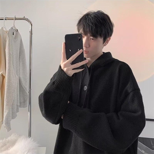 重磅秋冬装北极绒开衫毛衣美式复古休闲慵懒风针织衫加厚连帽外套图片