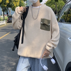 小众设计感口袋拼接撞色毛衣男潮流时尚套头圆领针织衫M744，男装针织衫/毛衣，星座1116A-1（原606A）