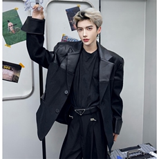 (图）pu皮牛仔拼接小众西服秋冬季廓形外套2622-P115，男装西服，星座910-5