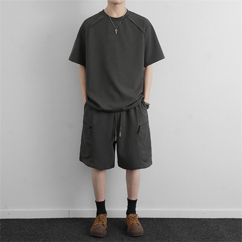 高端时尚休闲套装2026新款夏季工装短裤休闲运动服两件套男装,男装休闲套装,星座914