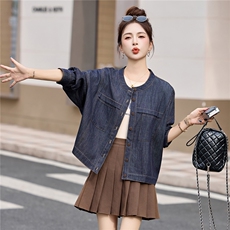 2025年秋装新款圆领牛仔开衫衬衣短外套，女装牛仔外套，简韵佳