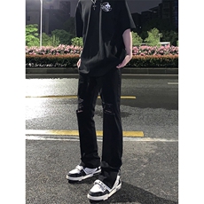 B221美式ins高街暗黑拉链小脚弹力破洞牛仔裤LK23060-P65控88，男装牛仔裤，电商B221