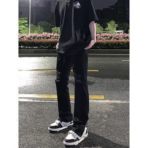 B221 美式ins高街暗黑拉链小脚弹力破洞牛仔裤 LK23060-P65 控88图片