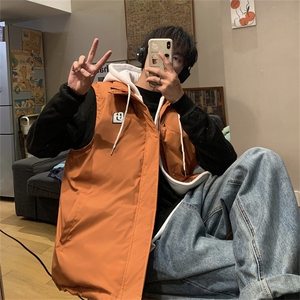 特75 限128 连帽马甲男女情侣假两件外套棉衣MJM326图片