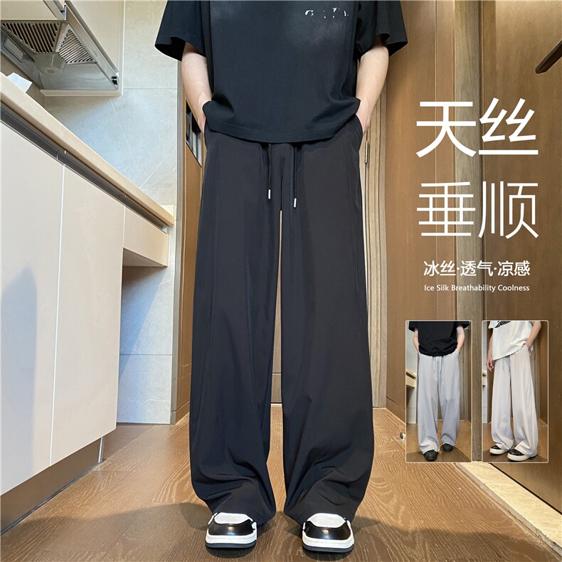 抖音品质夏季新款潮流透气宽松休闲冰丝裤B315-K25744-特p30控58,男装休闲裤,电商B315