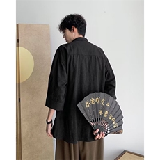 夏季新中式复古唐装衬衫男女生宽松盘扣短袖风衬衣男CT666-p45，男装衬衫，星座1008