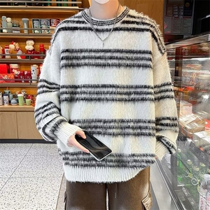 条纹毛衣男士秋冬季韩系潮牌宽松慵懒风情侣针织衫外套MZ715-P56图片