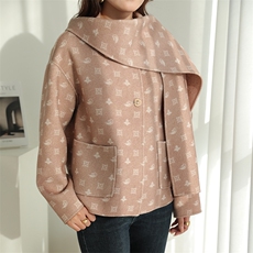 2025年秋季新款围巾领针织羊毛大衣外套时尚休闲通勤百搭，女装双面呢大衣，诗洋大衣