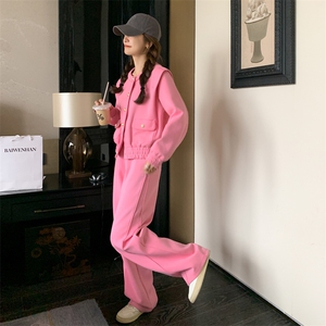 春秋炸街时尚网红减龄女装高级设计感小众粉色休闲运动，女装运动套装，帛香坊