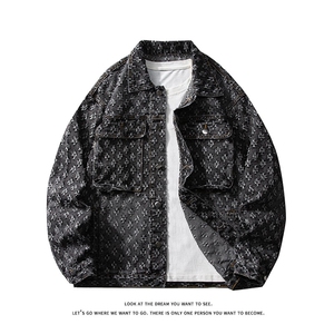 潮流做旧磨毛大码男女拼色牛仔外套夹克J8813-P65【特价】图片