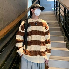 条纹毛衣男秋冬潮流宽松情侣装针织衫MY5546-P50，男装针织衫/毛衣，星座208-5