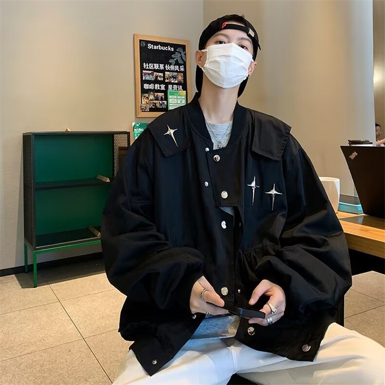 夹克男美式文艺风痞帅个性翻领大学生帅气星星宽松WT60-P75图片