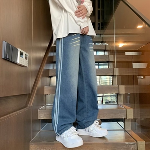 条纹牛仔裤男春季美式高街vibe阔腿长裤潮 B8177 P45图片
