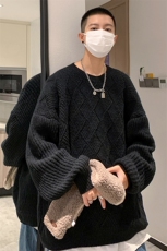XZ517A-1-35109P68情侣毛衣2025新款宽松大码男港风圆领，男装针织衫/毛衣，星座517A-1