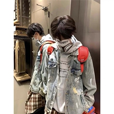2026年新款港风美式小众破洞涂鸦休闲牛仔外套男潮insJK1416-P65，男装夹克，星座313A(原308A-2)