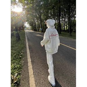 MW02-P35加绒P45白灰色美式高街oversize连帽卫衣男高级感上衣潮图片