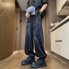 抖音品质夏季风新中式缎面宽松休闲裤B315-K24113-特p35控68，男装休闲裤，电商B315