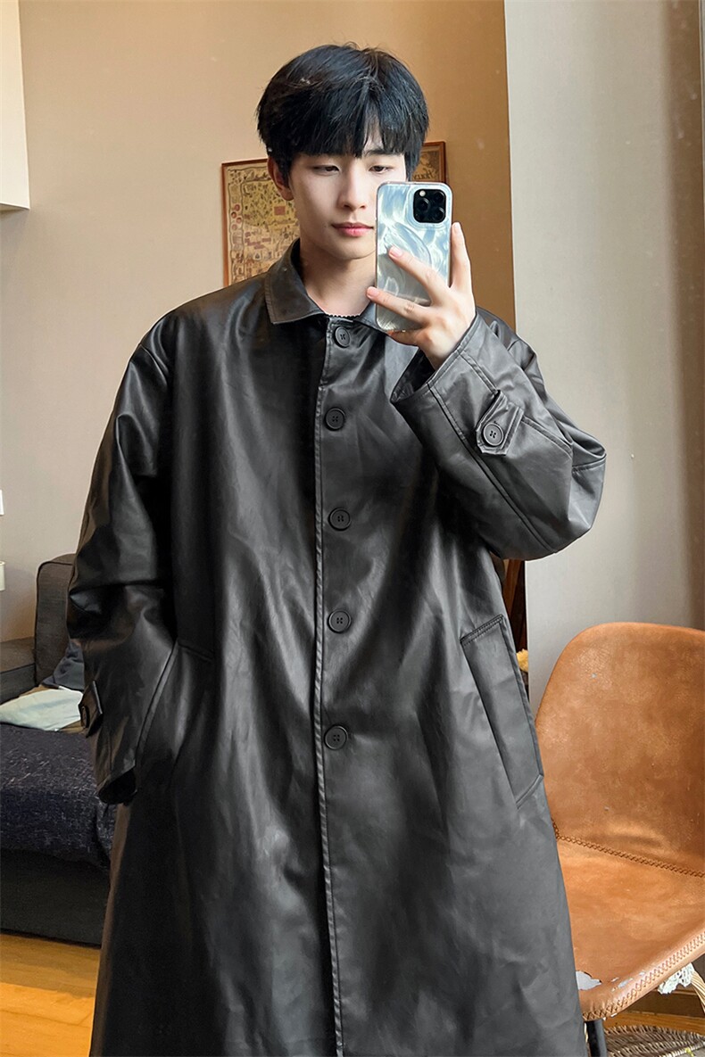8XL-M诺丁山皮衣夹克外套男长款美式复古情侣风衣PY860P138控158,男装皮衣,电商D206-1