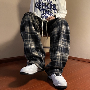 格子休闲裤男女新款直筒宽松垂感拖地阔腿裤高街情侣款G2816-P40图片