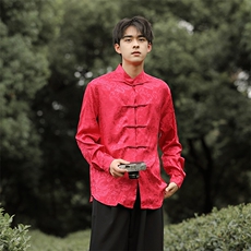 原创四季款风盘扣衬衫男暗纹绸缎加大码提花衬衣C953-P60，男装衬衫，星座305A（原312A-1）