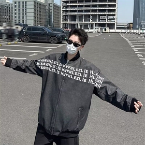 立领棒球服男女生早春潮牌字母印花百搭拉链夹克外套男 JW221-p65图片