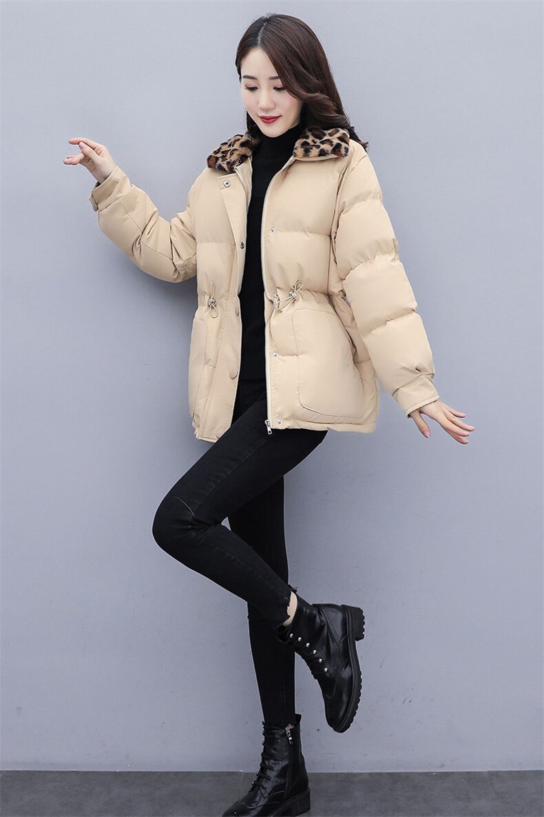 2020冬季豹纹翻领短款外套棉衣/棉服中长款韩版加厚修身显瘦棉袄,女装棉衣/棉服,瑶迪依秀