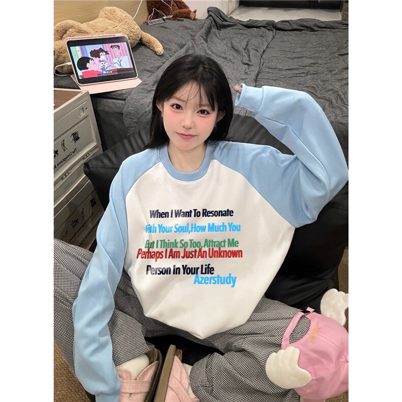 2024秋冬新款潮字母印花潮插肩袖圆领卫衣外套男女可穿A57-P35图片