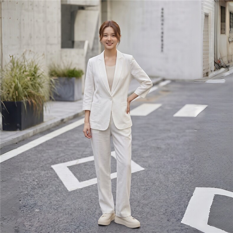2026年夏季新品亚麻休闲气质通勤七分袖上衣外套透气性好,女装西装,珍莉伊缘