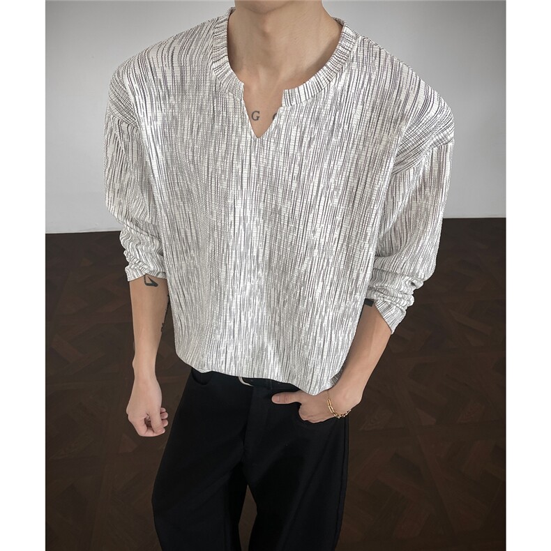 2026年春季肌理感V领长袖内搭T恤宽松圆领打底衫上衣C26007-特P25，男装T恤，电商C213(原B265)