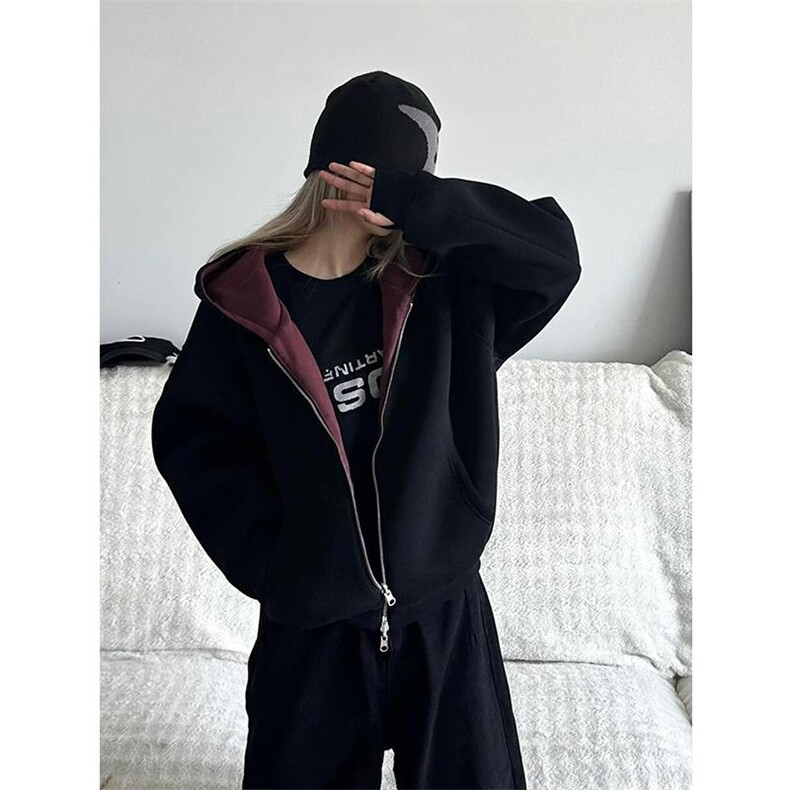 重磅高品质硬挺boxy26春装美式高街结构撞色拼接连帽卫衣开衫外套，女装短外套，电商A486