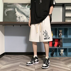 HD74179-P22 华夫格短裤男大码宽松五分裤男直筒中裤图片