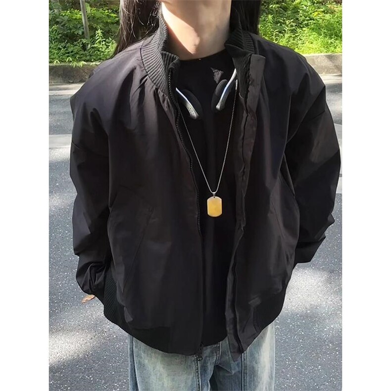 现货26春装美拉德立领飞行夹克纯色复古廓形高街棒球服外套,男装夹克,电商A486-1