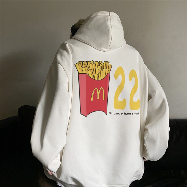 抖音品质港风秋季新款薯条印花宽松休闲卫衣JK23529特批35控58,男装卫衣,星座605(原A050)