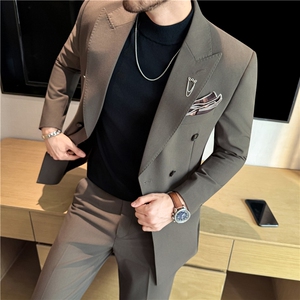 高品质~抗皱免烫~珠边高档双排扣西装两件套西服LJT8066-P235图片