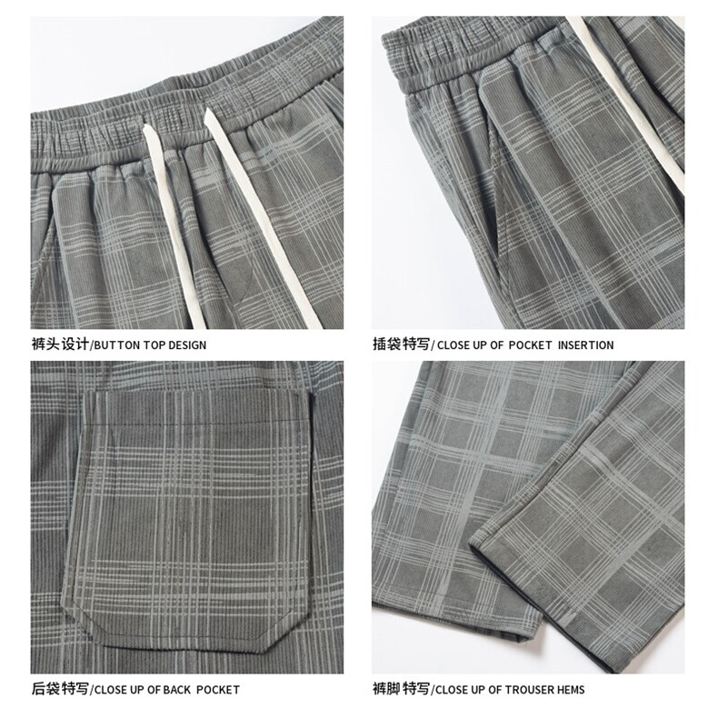 2025秋季新款白底大码美式灯芯绒格子裤M-5XHK24884-特P35,男装休闲裤,电商A022