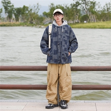 JK6007/P80加棉P90Cityboy牛仔连帽格子夹克男大码外套棉衣男，男装夹克，电商A141