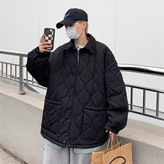 秋冬翻领绗棉格形纹理棉衣外套日系休闲款棉服夹克潮牌W3982-P82，男装棉衣，星座412-3