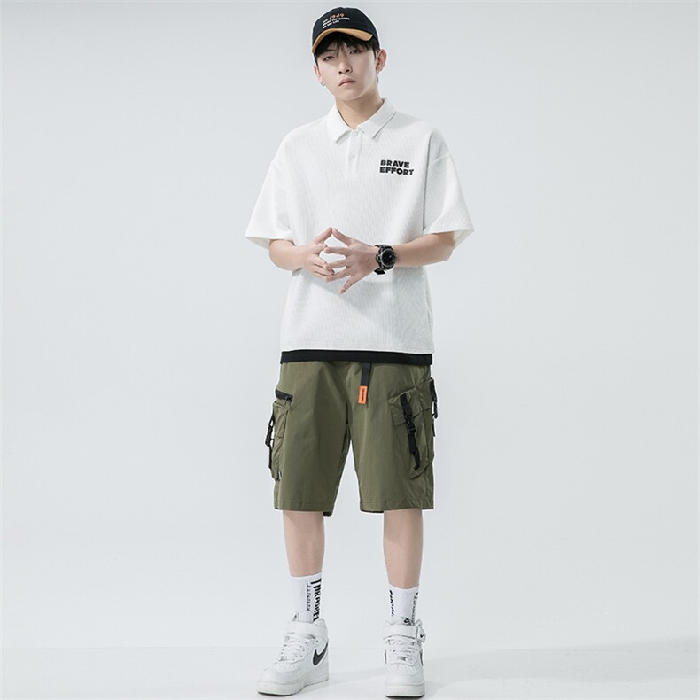 无影墙夏季青少年假两件短袖T恤日系潮牌华夫格POLO衫男1500-P45,男装T恤,电商A441