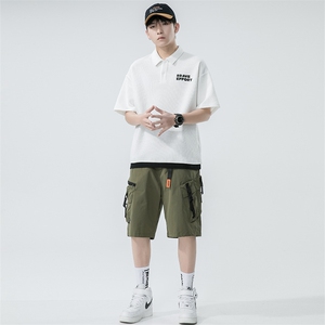 无影墙夏季青少年假两件短袖T恤日系潮牌华夫格POLO衫男 1500-P45图片