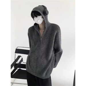 半拉链连帽毛衣男慵懒高级感秋冬针织开衫外套 M23115图片