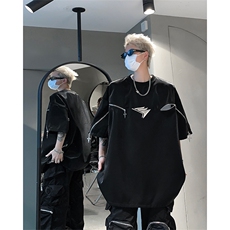 丝光棉解构短袖T恤夏季小众设计拉链半袖体恤XZ514-2-202493-P63，男装T恤，星座514-2(原B239)