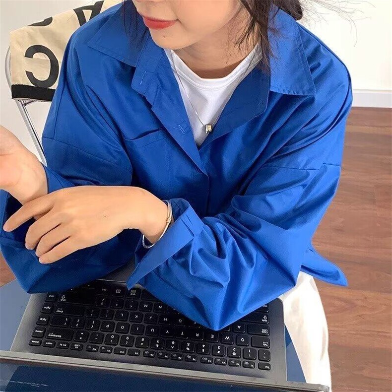 W9823-P43网图现货韩版克莱因蓝休闲长袖衬衫宽松气质上衣,男装衬衫,星座1608-2