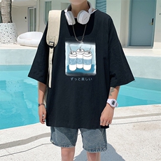 YT26148-P30亚麻短袖t恤男大码五分袖男宽松七分袖港风模特，男装T恤，电商A040