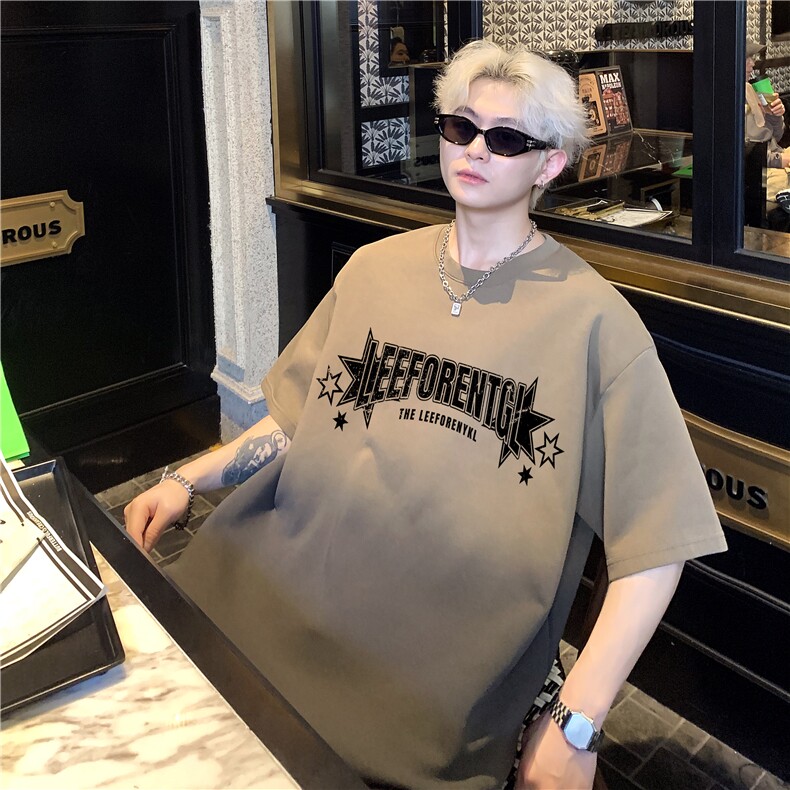潮美式水洗印花短袖T恤男女2024夏装新款T恤潮牌打底衫渐变P38图片