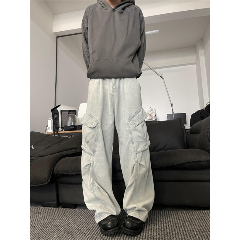 N121-P55 男女同款复古水洗工装牛仔裤宽松直筒裤休闲长裤图片