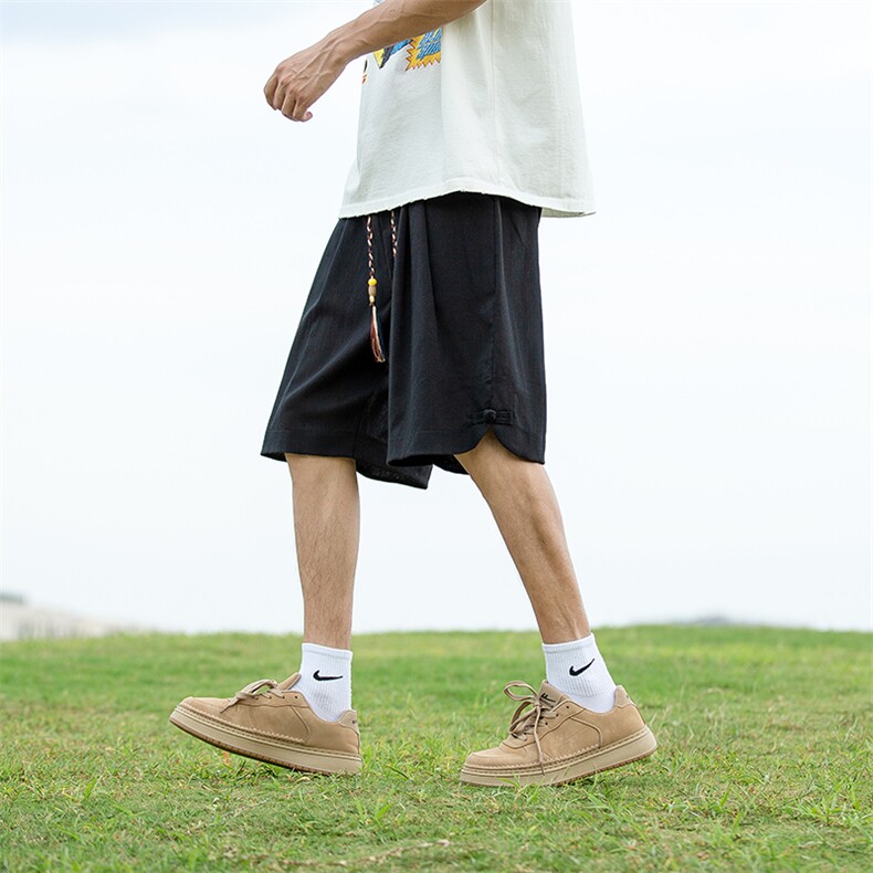 风亚麻短裤男士夏天新中式盘扣棉麻五分裤男加肥加大码中裤男,男装牛仔裤,电商A011（原4039）