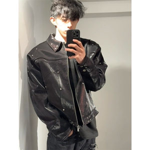 原版面料钉珠工艺短款垫肩夹克JK0161-P105图片
