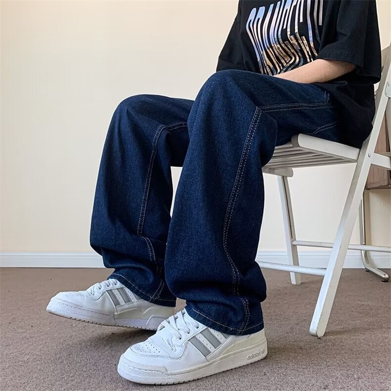 街头复古简约深色系男士直筒牛仔裤潮，男装牛仔裤，星座1013