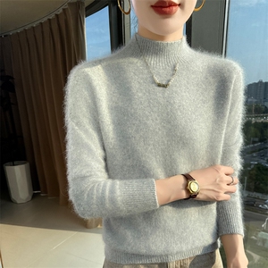 2025秋冬百搭时尚简约半高领打底长袖保暖针织衫，女装针织衫/毛衣，冬贝尔貂绒